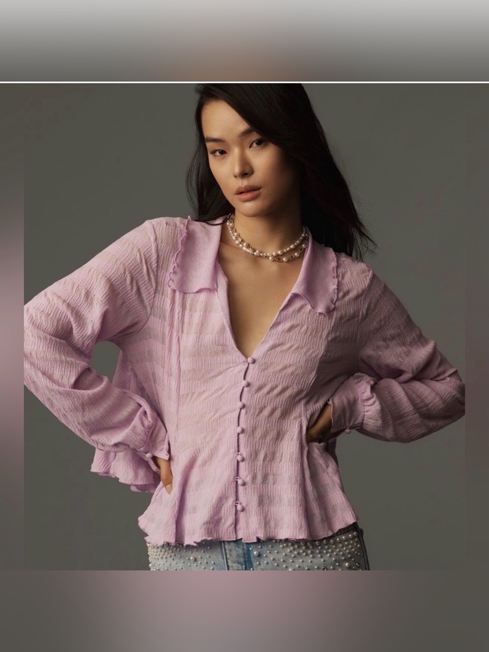 By Anthropologie Long-Sleeve Button-Front Textured Blouse size xs NWT